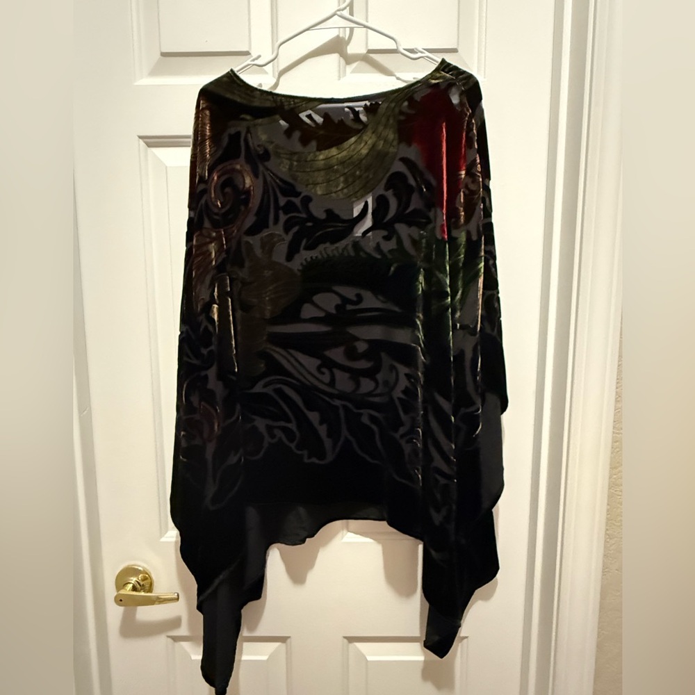 Chico's Velvet Poncho with Black and Jewel Tones Design